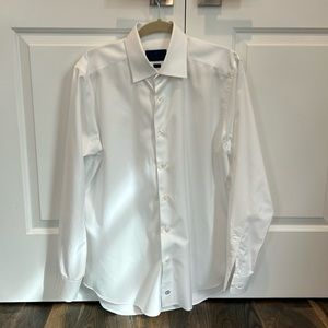 David Donahue Men’s Slim Fit 100% Cotton White Dress Shirt 16.5x34/35